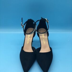 Eastanna Point Toe Low Heels Ankle Strap Rhinestones Pumps
